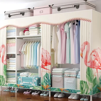 

Wardrobe Simple Cloth Wardrobe Steel Pipe Thickening Reinforcement Thickening Assembly Double Steel Frame Storage Wardrobe