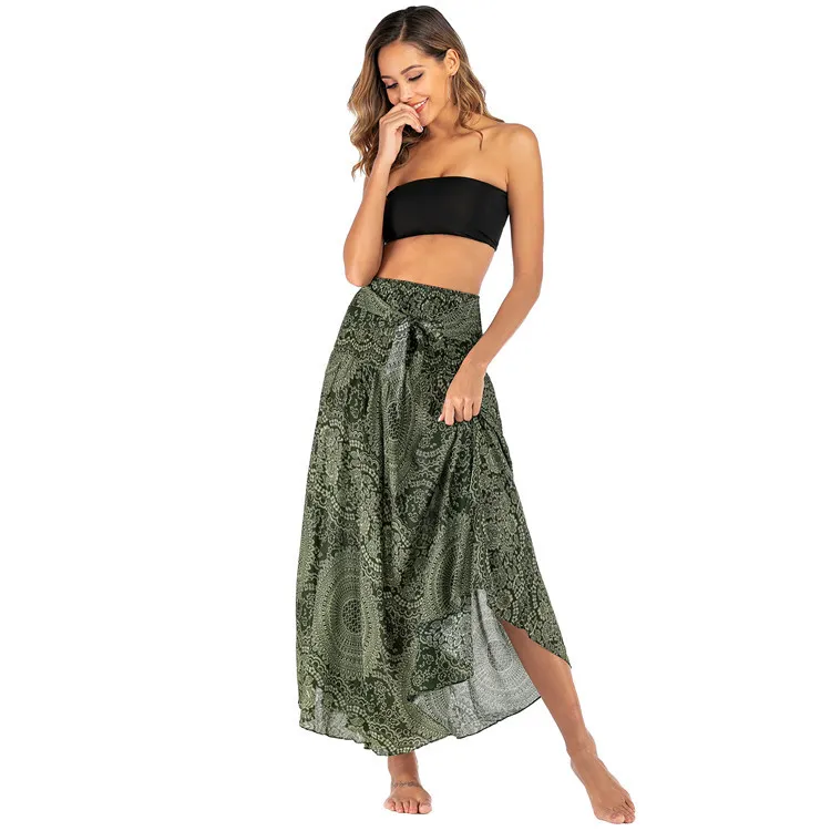 Orange mandala floral flower printed Thai skirt knotted plus size women halter neck jumpsuit Beach Skirts womens midi skirts