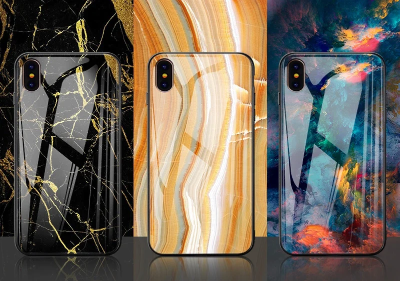 TOMKAS Luxury Marble Phone Case for iPhone X 10 Tempered Glass PC Agate Back Cover Silicone Soft Edge Coque Case for iPhone X (26)