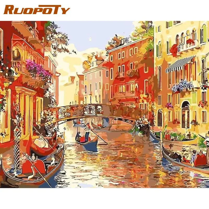 

RUOPOTY Framed Painting By Numbers Venice Scenery Paint By Number Coloring Acrylic Paint Home Decor Art 40x50cm