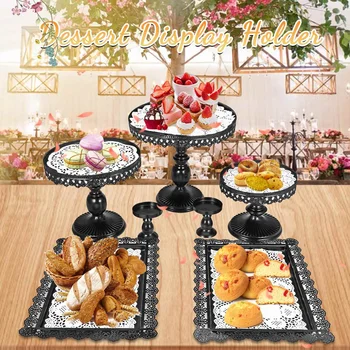 

7pcs/Set Cake Stand Set Elegant Metal Cake Holder Cupcake Stand Dessert Display Wedding Birthday Party Decor Black