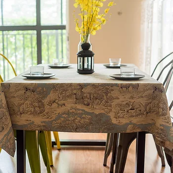 

DUNXDECO Tablecloth Vintage Table Cover Fabric Chinese Ink Painting Elegant Mesa Party Table Cloth Rectangular