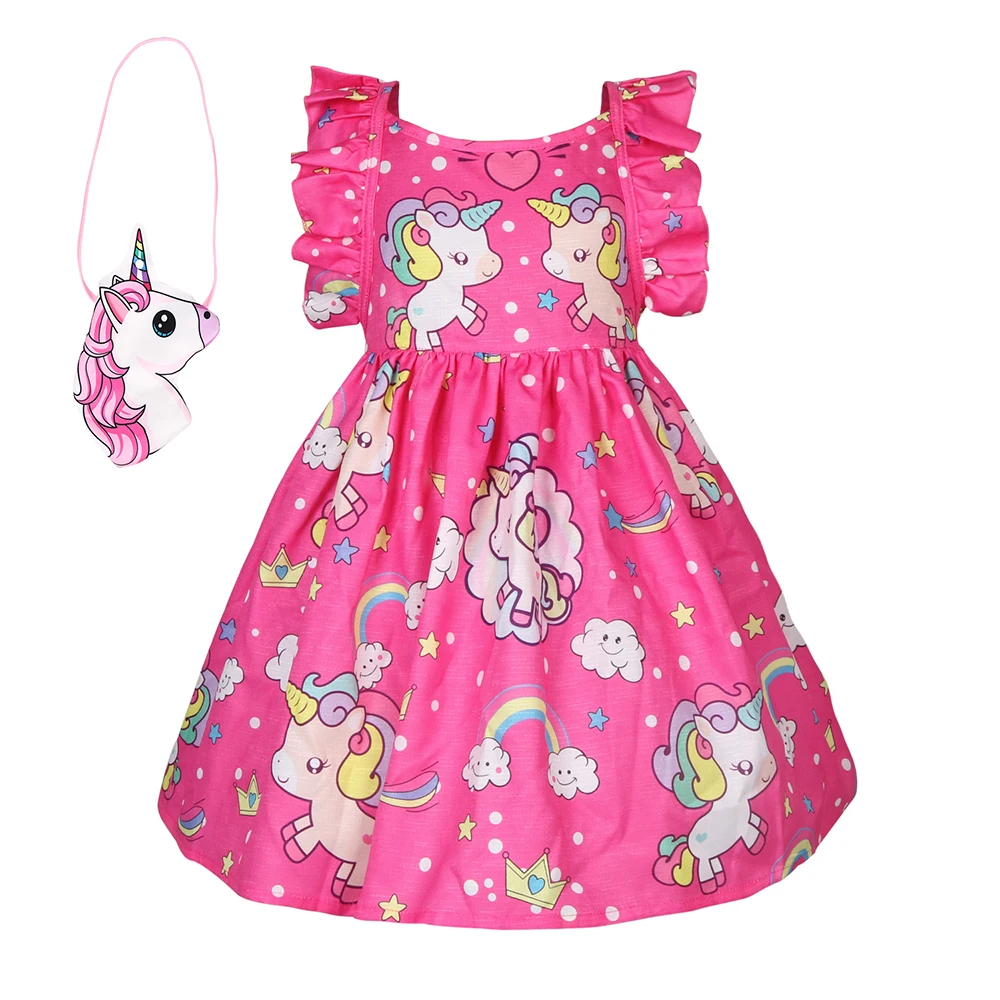 dress with bag6 Детские Летнее платье принцессы платья с единорогом Детская Вечеринка Одежда для девочек Хеллоуин вечеринка в честь Дня Рождения Рождественское платье 36016 - Цвет: dress with bag6