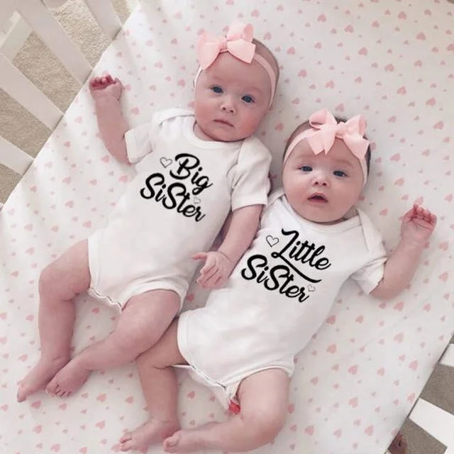 Twin новорожденных детские хлопковые Боди большой младшей сестры для младенцев с принтом с сестрами Семейные комплекты для малышей короткий рукав комбинезон