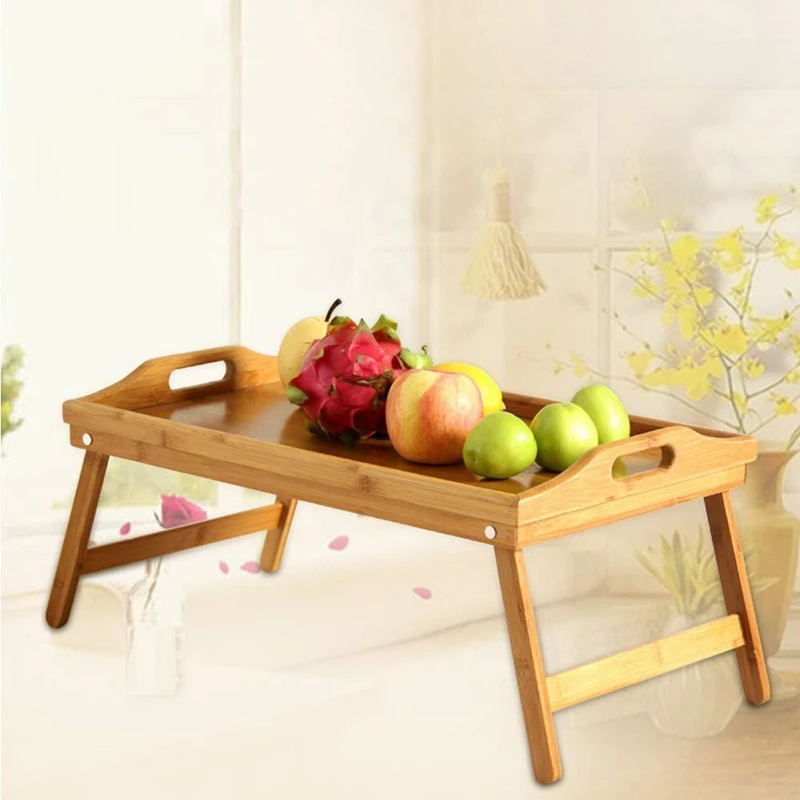  Natural Bamboo Breakfast Serving Tray with Handle Serving Breakfast in Bed or Use As a Tv Table Fol