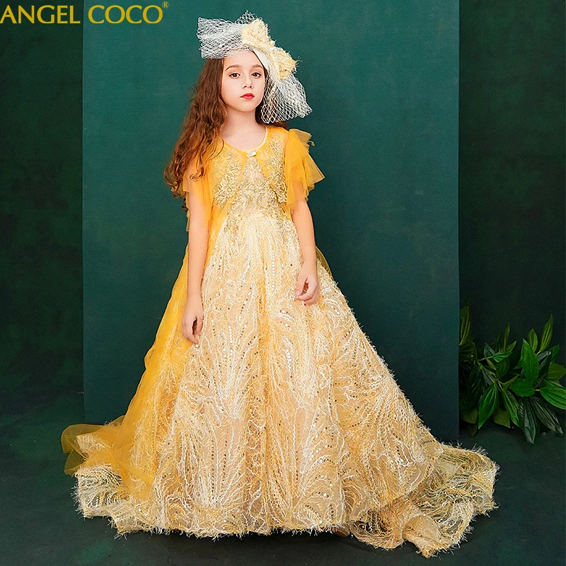 

2 pieces Beauty Pageant Costumes Princess Dress for Girls Party Evening Capes Vestidos Carnival Costume For Kids Girls Clothing