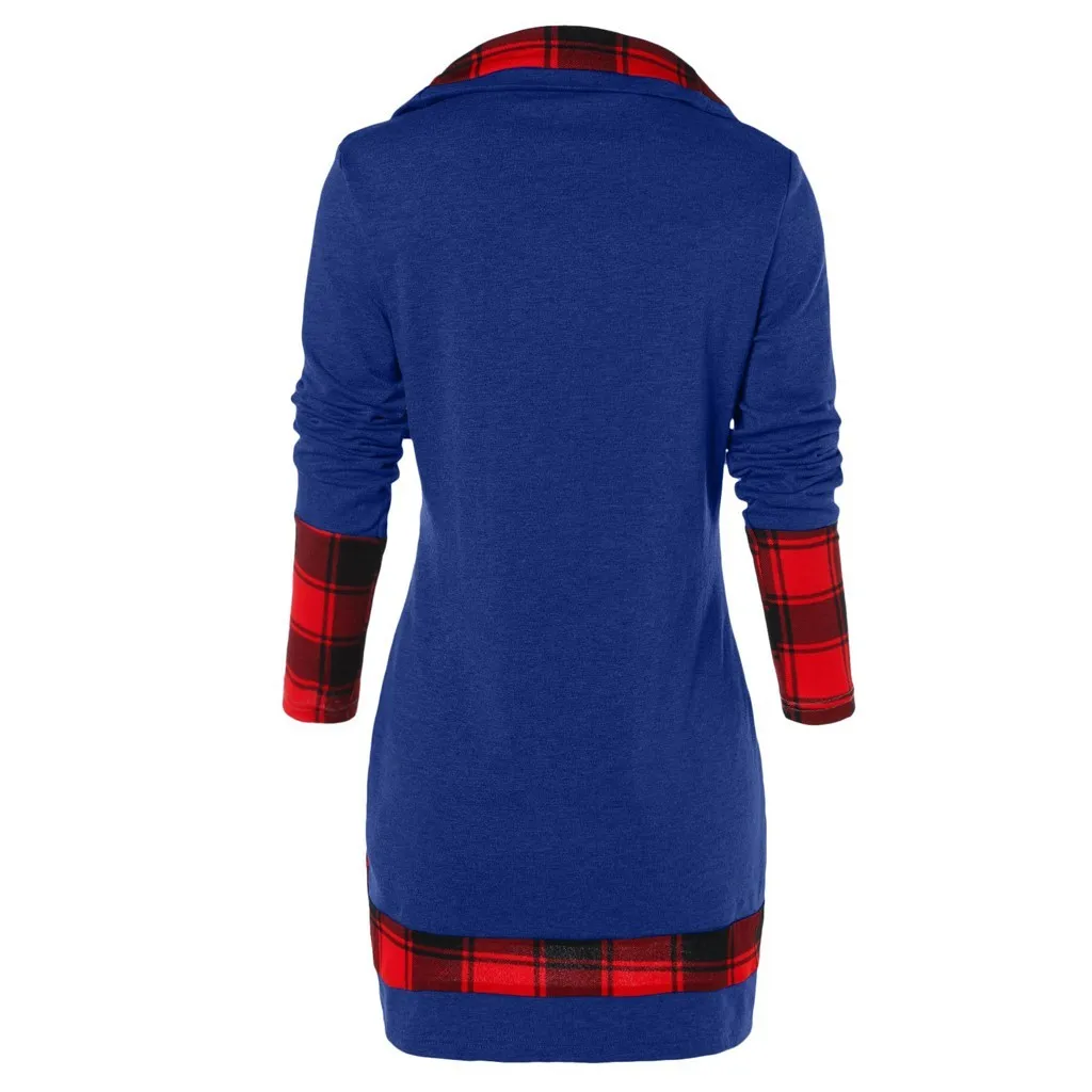 Женская блузка с длинным рукавом, клетчатая водолазка, тартан, туника размера плюс, рубашка, Повседневный Женский пуловер, зимний джемпер оверсайз, блузка#38