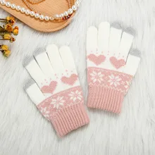 Winter Warm Cashmere Gloves Women Snowflake Knitted Wool Gloves Fashion Women Gloves Touchscreen Girls Cute Mittens перчатки
