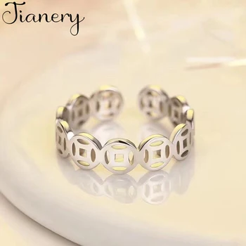 

JIANERY Vintage Retro 925 Sterling Silver Coin Rings For Women Open Finger Rings Bridal Wedding Jewelry Anillos Mujer
