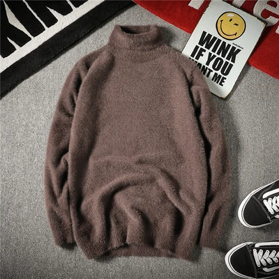 Autumn Winter Men Long Sleeve Sweater Solid Faux Mink Hair Knitted Half Turtleneck Pullovers Fashion All Match Jumpers 10 Colors