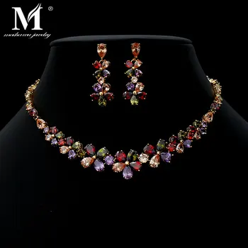 

Exquisite luxury Zircon Colorful Jewelry Sets For Women Romantic Wedding Bridal Jewelry Sets Dress Accessories Gift