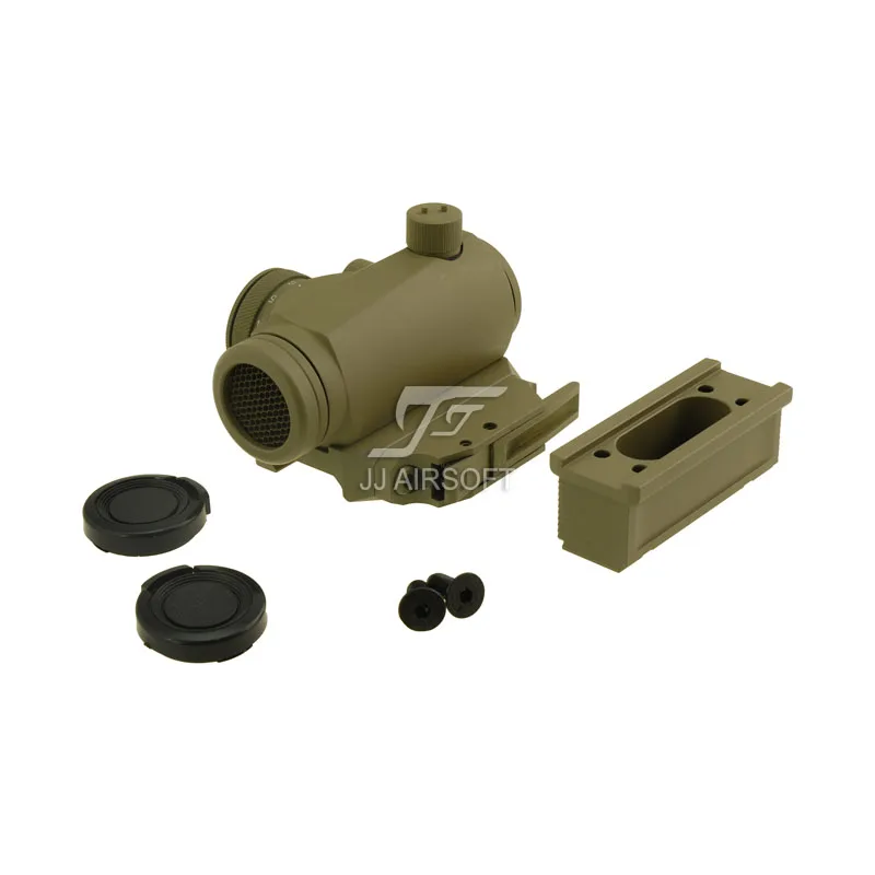 JJ Airsoft Micro 1x24 Red Dot с Killflash/Kill Flash, BOBRO style High Mount/QD Low Mount and Riser(черный/коричневый