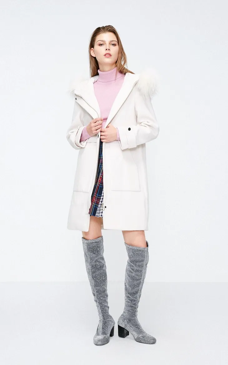 Vero Moda Женское шерстяное пальто средней длины из меха енота | 318327560