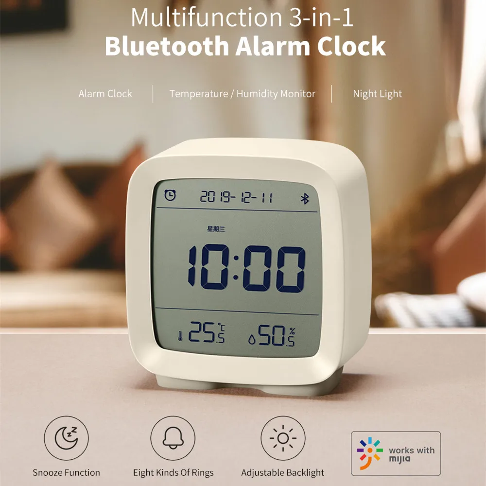 Xiaomi Qingping Bluetooth будильник 3 в 1 датчик температуры/влажности монитор Mijia Ночной свет