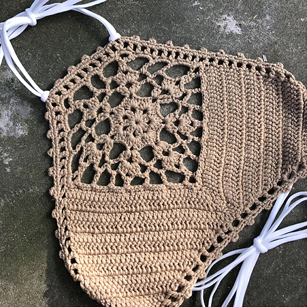 Холтер вязанный крючком бикини топ сексуальный купальник для женщин купальный бюстгальтер бразильский укороченный Топ Бикини Набор вязанный открытая пляжная одежда