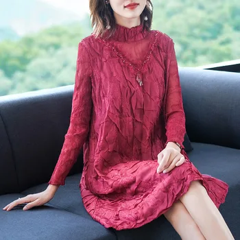 

Heavy Duty Embroidery Large Dress Spring Petal Sleeve Pleated A-line Dress