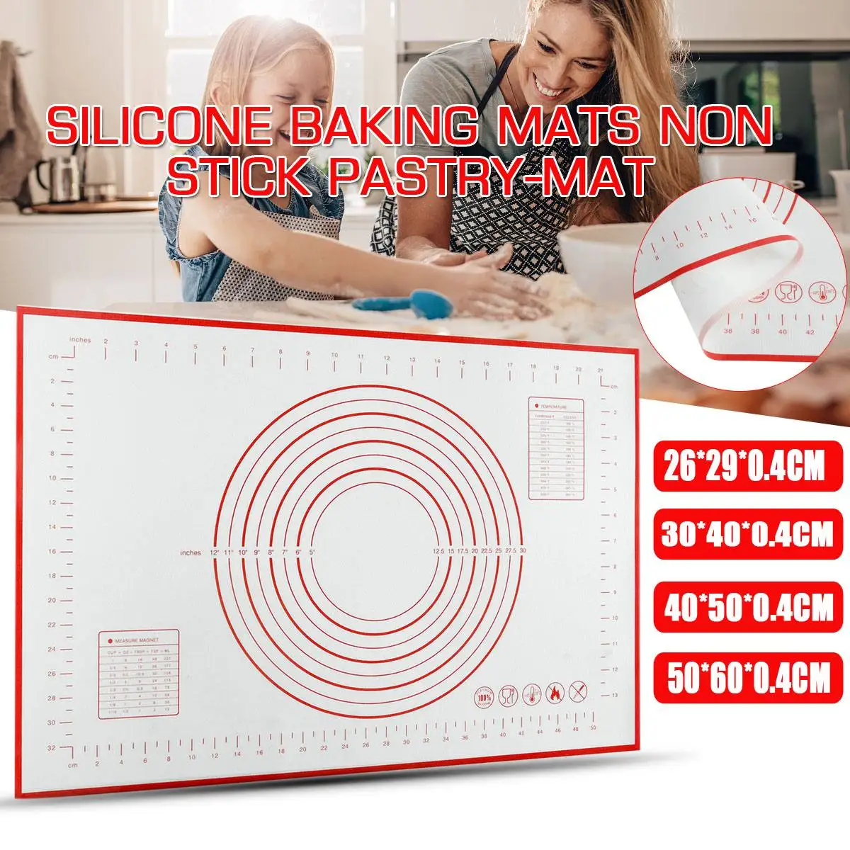 Red Silicone Knead dough mat Pizza Dough Maker Pastry Kitchen Gadgets