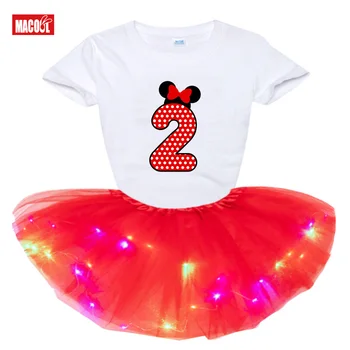 

Birthday T shirt+tutu Skirt Outfit Clothing Set Girls 2pcs Toddler Baby Kids Light LED Party Dress Summer Children Clothing Suit
