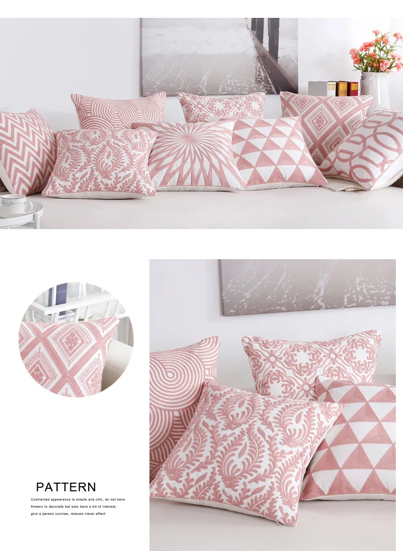 Nordics, наволочка с геометрическим рисунком, хлопковая, с вышивкой, розовая, наволочка, Cojines Decorativos Para, для дивана, на год, для дома, декоративные подушки