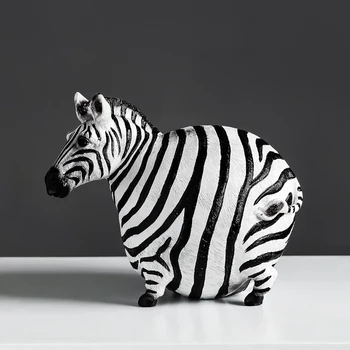 

Home Decor Gift Animal Figurines Mini Nordic Style Crafts Fat Zebra Ornaments Resin Realistic Bedroom Black White Stripes Office