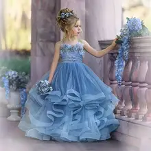 

Amazing Tiered Beaded Ball Gown Flower Girl Dresses For Wedding Pageant Gowns Tulle Floor Length Ruffled First Communion Dress