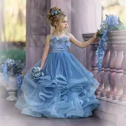 Amazing Tiered Beaded Ball Gown Flower Girl Dresses For Wedding Pageant Gowns Tulle Floor Length Ruffled First Communion Dress