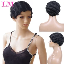 LM Модный женский синтетический парик, волнистый парик для косплея, Короткие парики, Afr women Overwatch, парик для косплея, 6 дюймов, короткие кудрявые парики