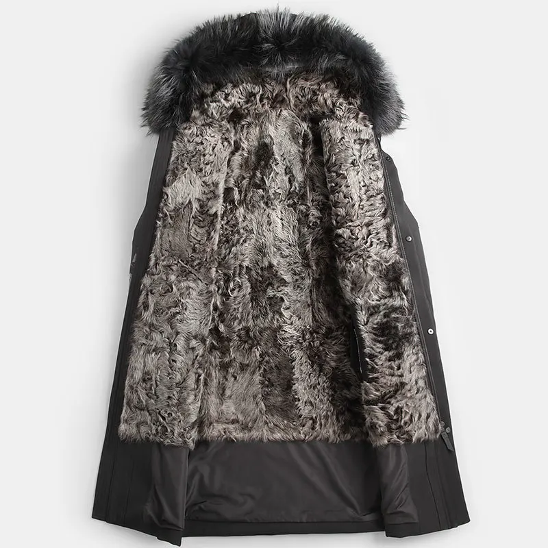 Natuurlijke Lam Jas Winterjas Mannen Echte Wasbeer Bontkraag Warme Parka Plus Size Jassen Casaco YY268 Natuurlijke Lam Jas Winterjas Mannen Echte Wasbeer Bontkraag Warme Parka Plus Size Jassen Casaco YY268