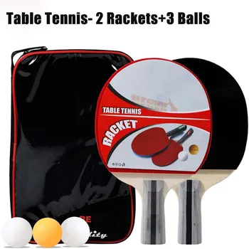 

2PCSLlot Table Tennis Bat Racket Double Face Pimples In Long Short Handle Ping Pong Paddle Racket Set With Bag 3 Balls