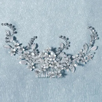 

FORSEVEN Luxury Silver Color Hair Combs Handmade Copper Flower Leaf Rhinestones Bride Wedding Hair Jewelry Accessories JL