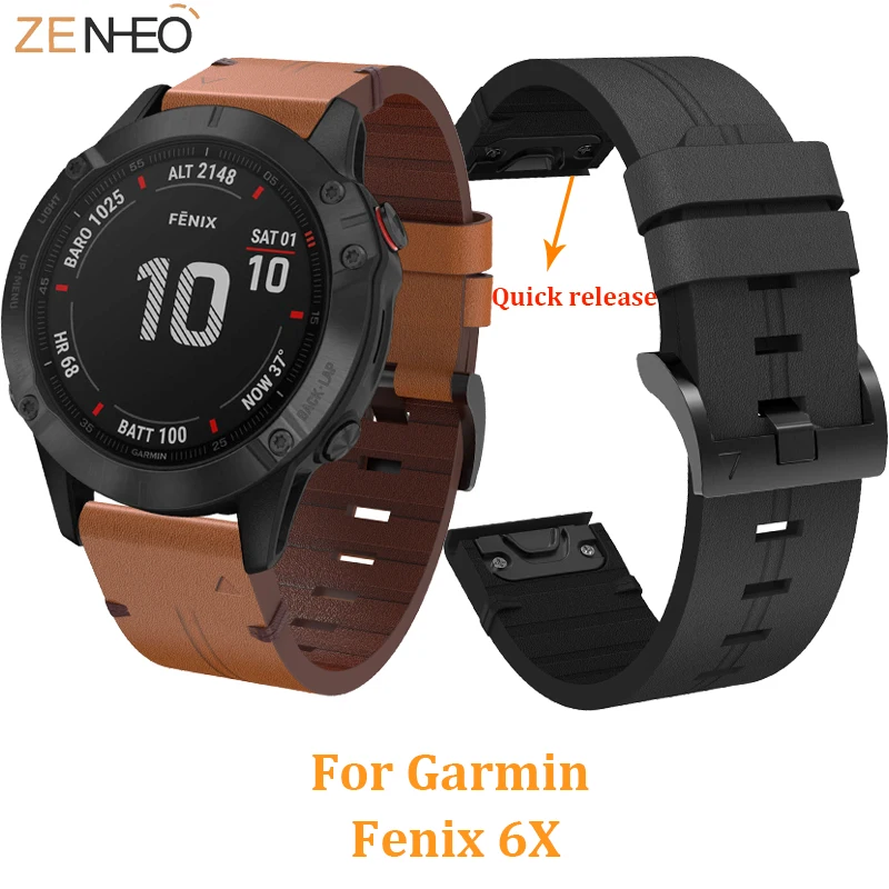 

26mm leather Quick Fit for Garmin Fenix 6X Pro Wristband Replacement for Garmin Fenix 5X /5X Plus/Fenix 3/3 HR Watch Band