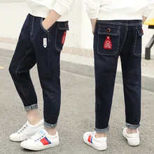 Темно-синие джинсы для мальчиков на весну-осень модные длинные штаны для подростков и подростков