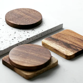 

1Pc Cup Mat Wood Coaster Round Square Placemat Mug Coaster Cup Pad Wooden Table Mat Drink Coaster Set Kitchen Table Accessories