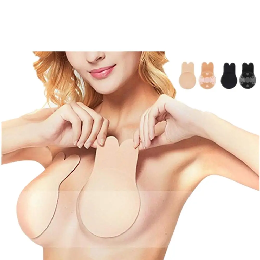 AIMILIA Self Adhesive Bra Strapless Backless Invisible Silicone Bras Reusable Rabbit Lift Up Nipple Breast Covers 