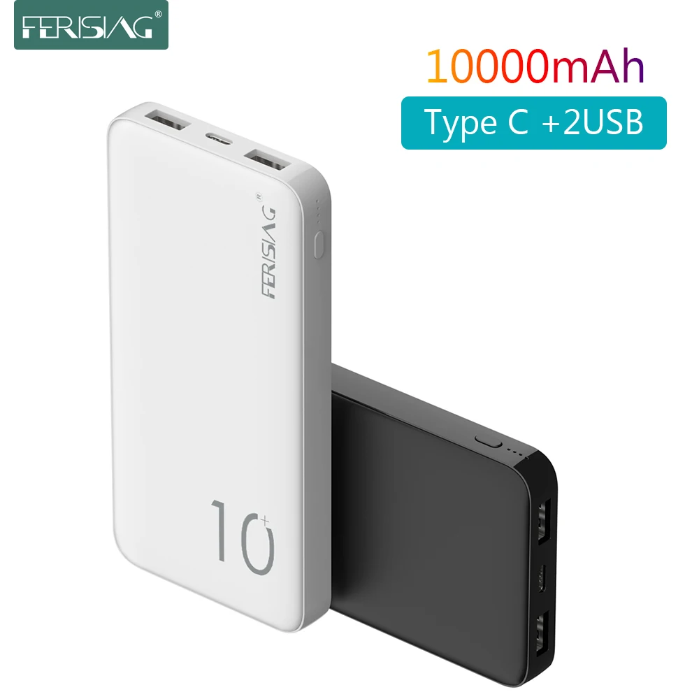 Внешний аккумулятор FERISING ёмкость 10000мАч 2 выходных порта USB и порт USB C подойдёт