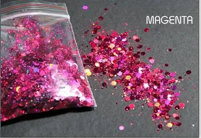 magenta 50 грамм Радужная голографическая с голографическим блеском микс массивный шестигранный Радужный лазерный блеск пурпурный космическая блестящая голографическая, HJHJ611 - Цвет: magenta