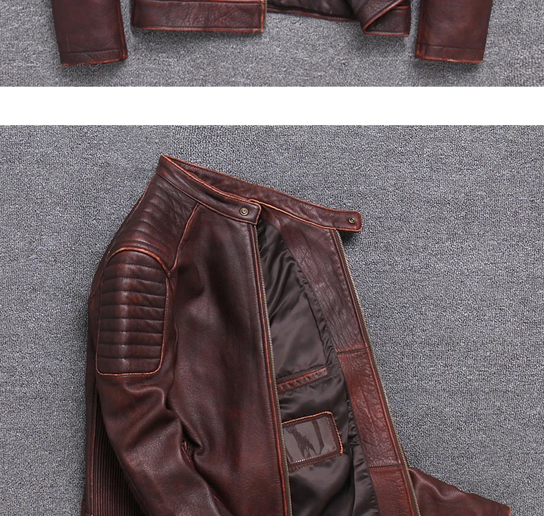 Tcyeek Genuine Leather Jacket for Men Fashion Cow Leather Coat Streetwear Men's Moto& Biker Coats Slim Casaco U-1806