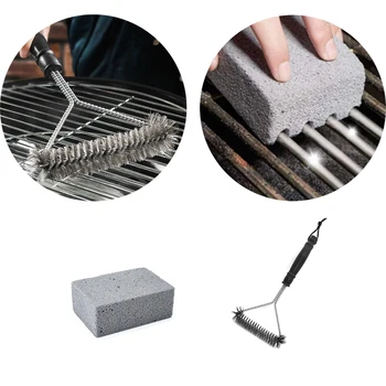 

Kitchen 2Pcs BBQ Grill Accessories Stainless Steel Cleaning Brush Barbecue Clean Brick Block Gadgets Stains Grease Cleaner Tools