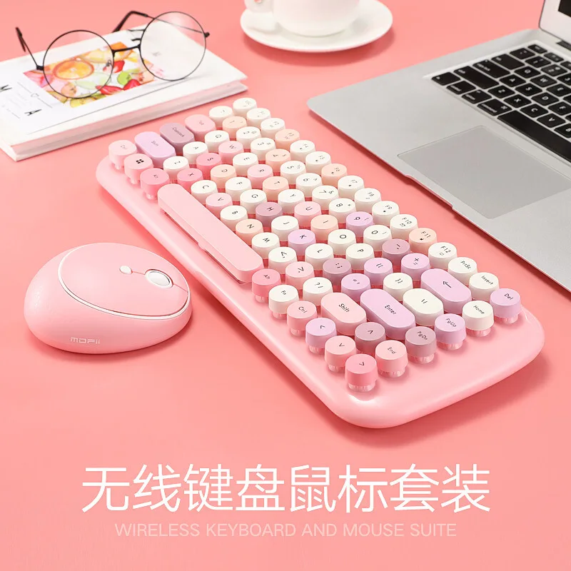 

Ferris Hand/Mofii Wireless Keyboard And Mouse Set Office Use Typing Circle Chocolate Button Retro