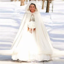 Keep warm Hooded Bridal Cape Ivory White Wedding Cloaks Faux Fur For Winter Wedding Bridal Wraps Bridal Cloak