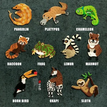 

Pangolin Chameleon Raccoon Frog Animals Patch Baby's Clothing Patches Backpack Decoration Small Applique Bear Iron on Patch DIY