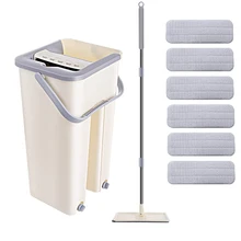 Mop giratorio com balde Esfregona plana Esfregão espremedor Esfregona Preguiçosa Mágica Girar 360 graus rodo para limpeza do chão Sem lavagem de mãos 3 panos de microfibra substituíveis casa cozinha Piso de madeira