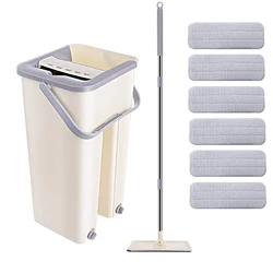 Squeeze Floor Flat Mop And Bucket Free Hand Magic Cleaning Microfiber Flexible Mops Home Kitchen Household Wringing Rotary Tools