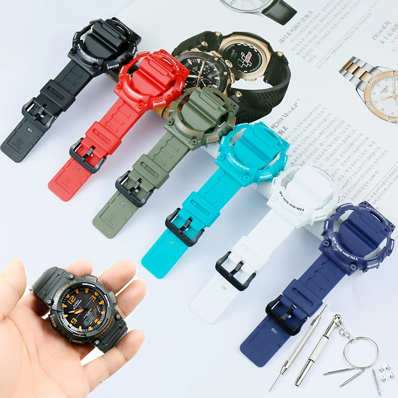 Watch accessories men's and women's resin strap for Casio watches with case AQS810W silicone rubber bracelet watch with case