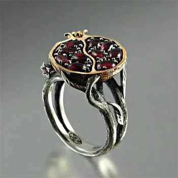 

Wukalo Gold Silver Color Color Vintage Garnet tree vine CZ Stone Wedding Ring for Woman Hot Sale