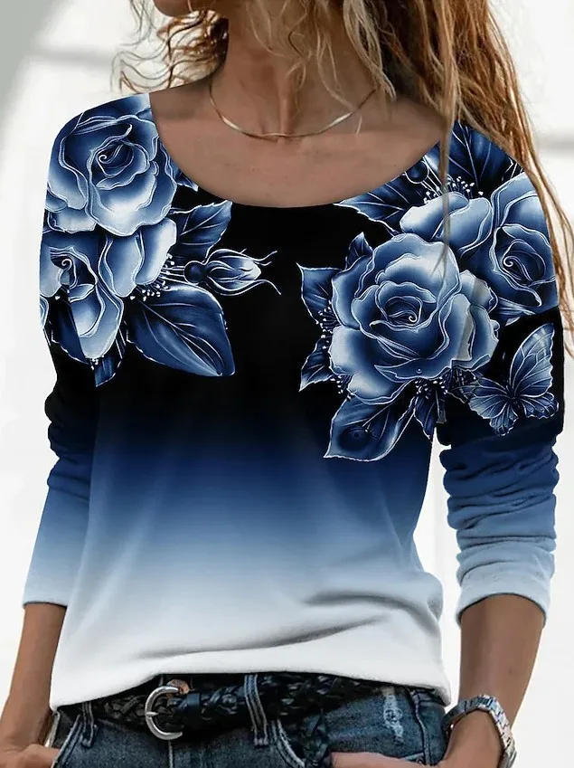 H3354283f8aa3469d991204d696156b72L - Casual Floral Print Long Sleeve T-shirt