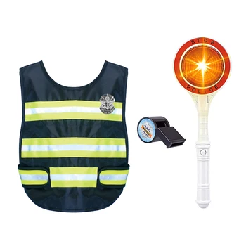 

Kids Cosplay Police Officer Vest Whistle Parking Board Toy Gifts Photo Kit