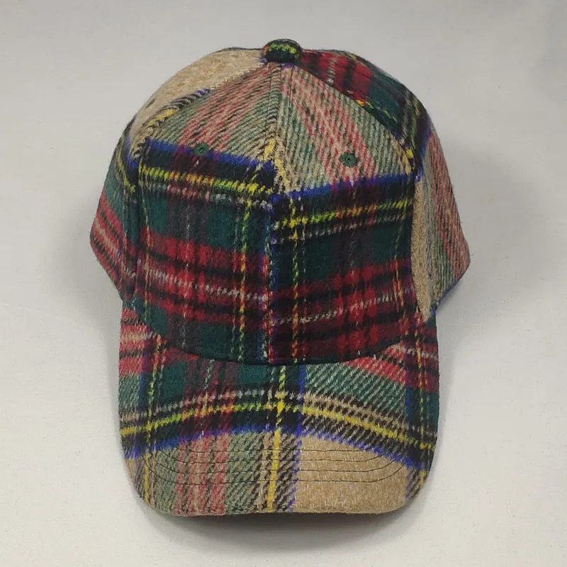 A adjustable plaid tweed vintage men cap country baseball hat dark grey lt.brown beige - Цвет: A