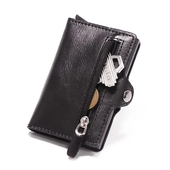 

2020 Credit Card Holder Men And Women Metal RFID Vintage Aluminium Box Crazy Horse PU Leather Fashion Card Wallet