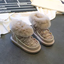 Унисекс; коллекция года; ботинки с блестками для маленьких девочек; детская зимняя обувь для мальчиков; ботинки на меху с мягкой подошвой для студентов; детская кожаная плюшевая обувь